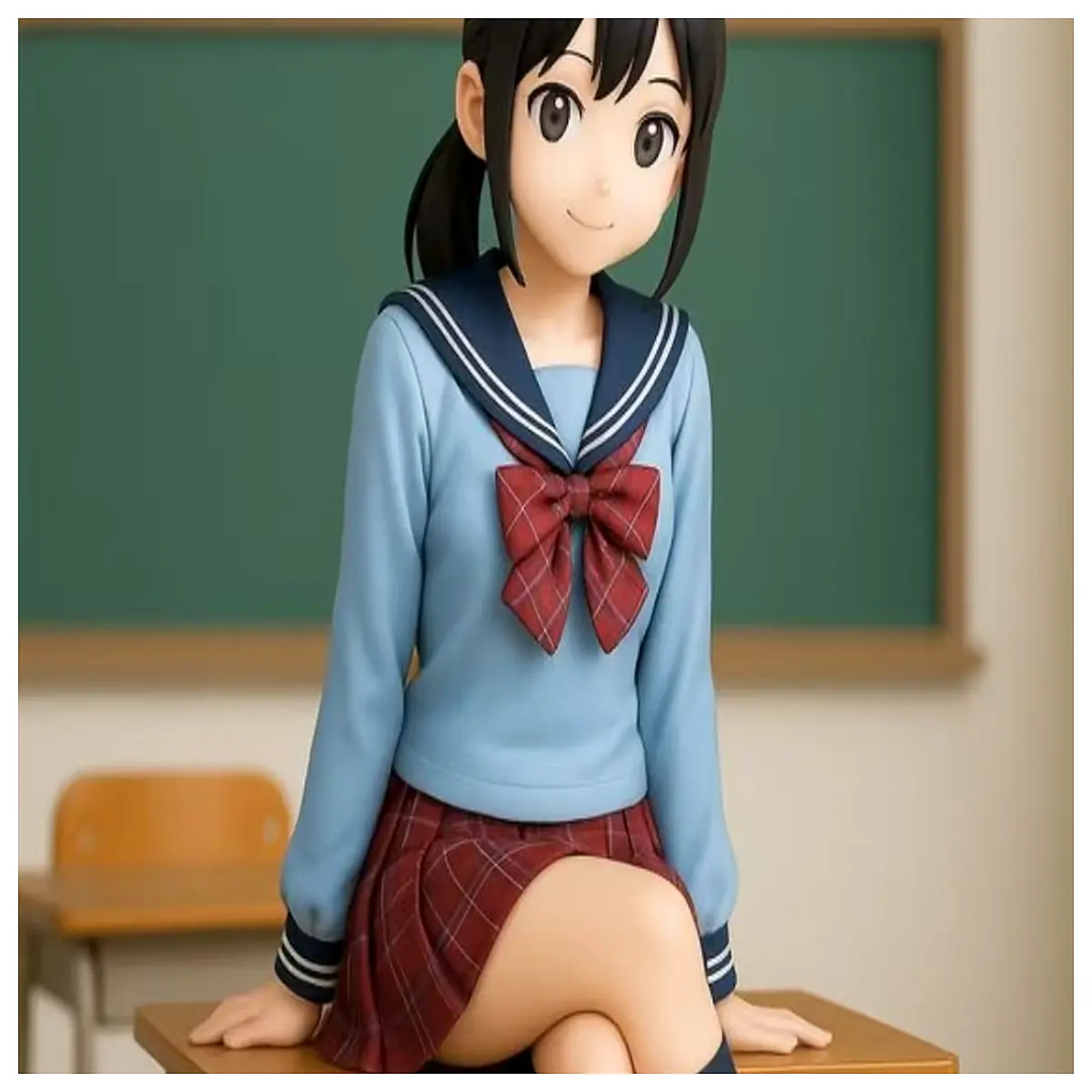 cute anime girl sitting pose jk uniform cosplay prop photography reference illustration