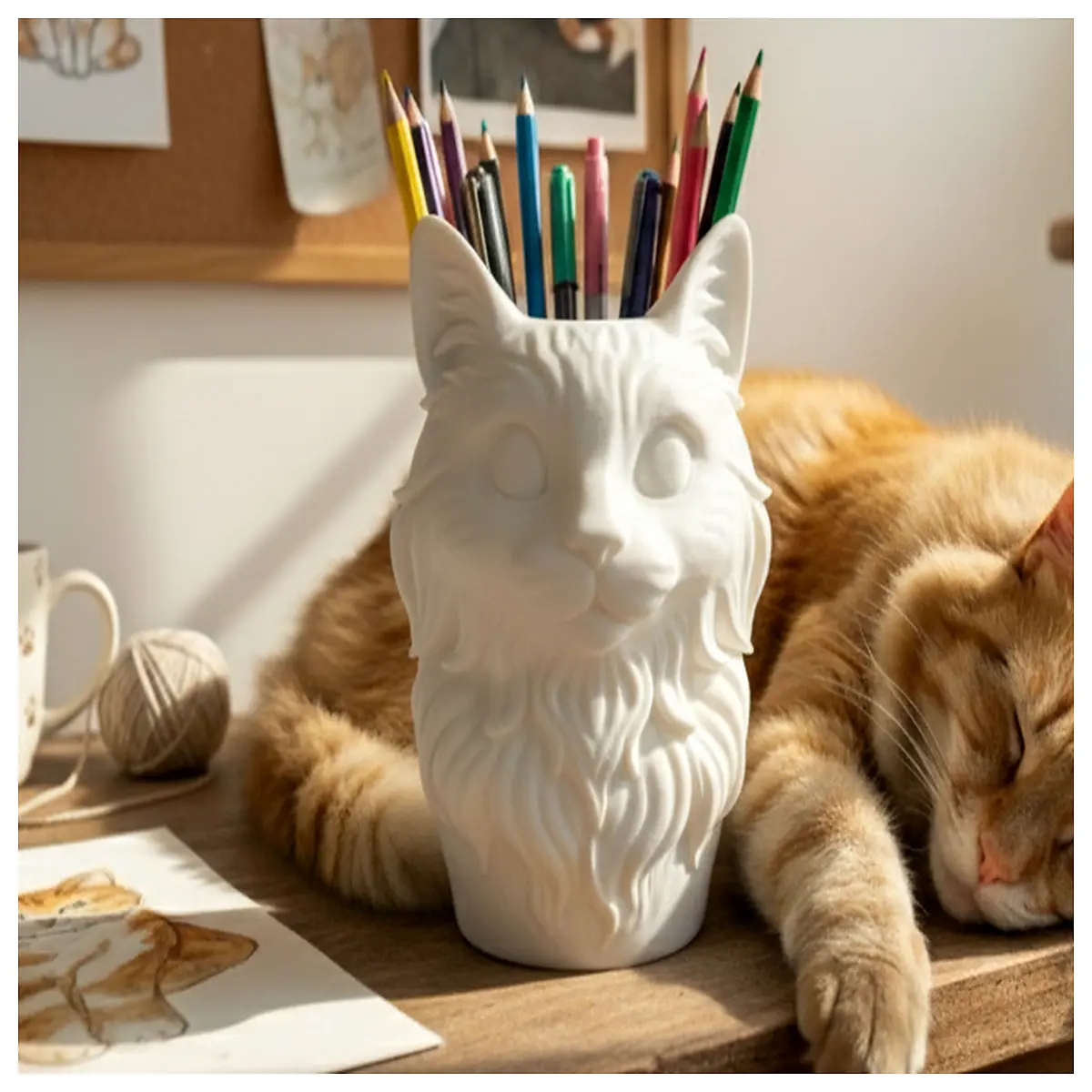 cute ragdoll cat plush pen holder fluffy desktop organizer box for stationery and makeup storage