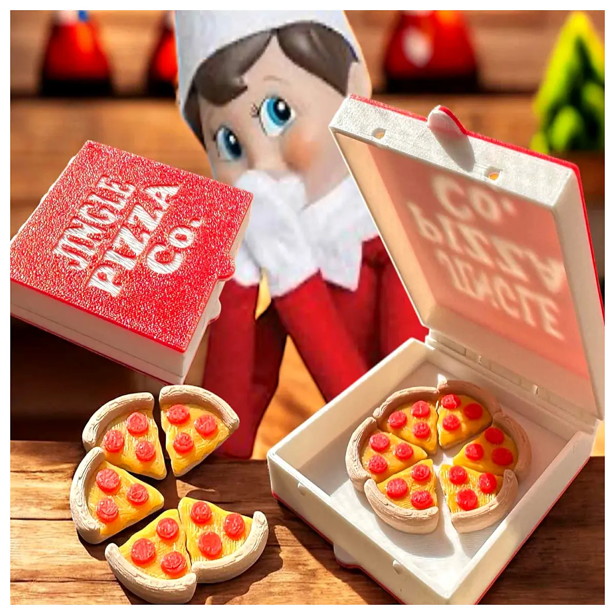 Elf Pizza Box Mini Christmas Gift Box Festive Party Small Pizza Packaging Christmas Decoration