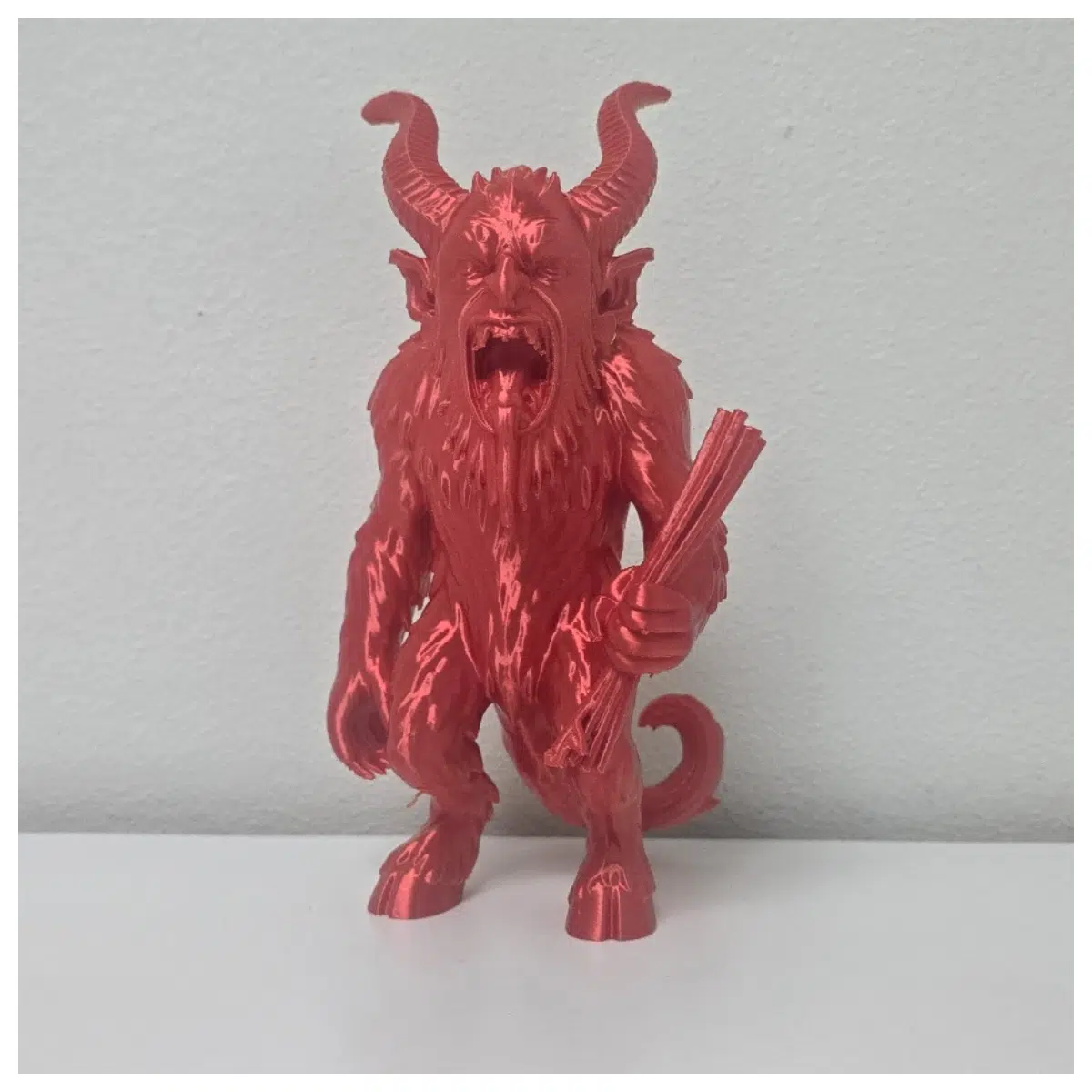 Fluffy Krampus Handled Birch Wand Christmas Figure Festive Decoration Krampus Holding Birch Stick Christmas Figure