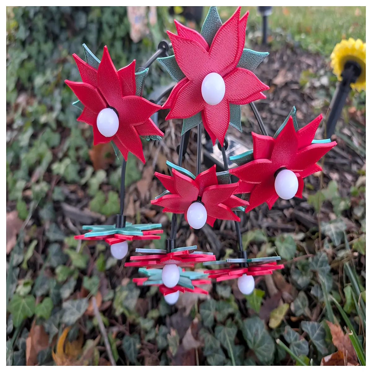 solar poinsettia decoration outdoor garden path lights waterproof christmas holiday decor