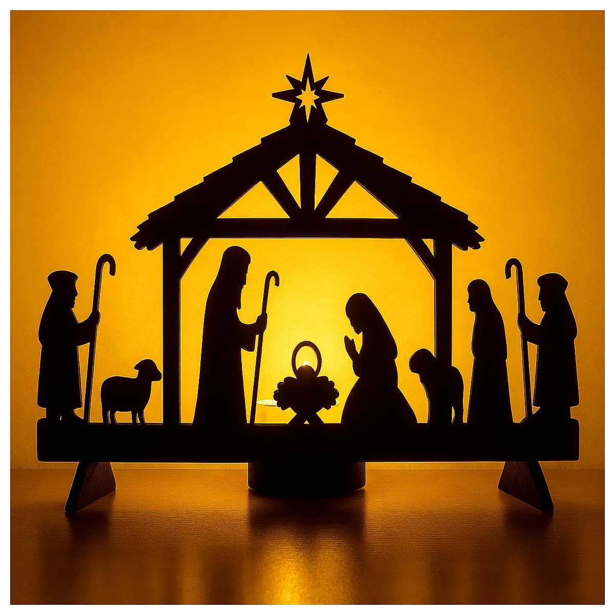 silent night nativity scene candlelight stable figures holy family christmas decoration