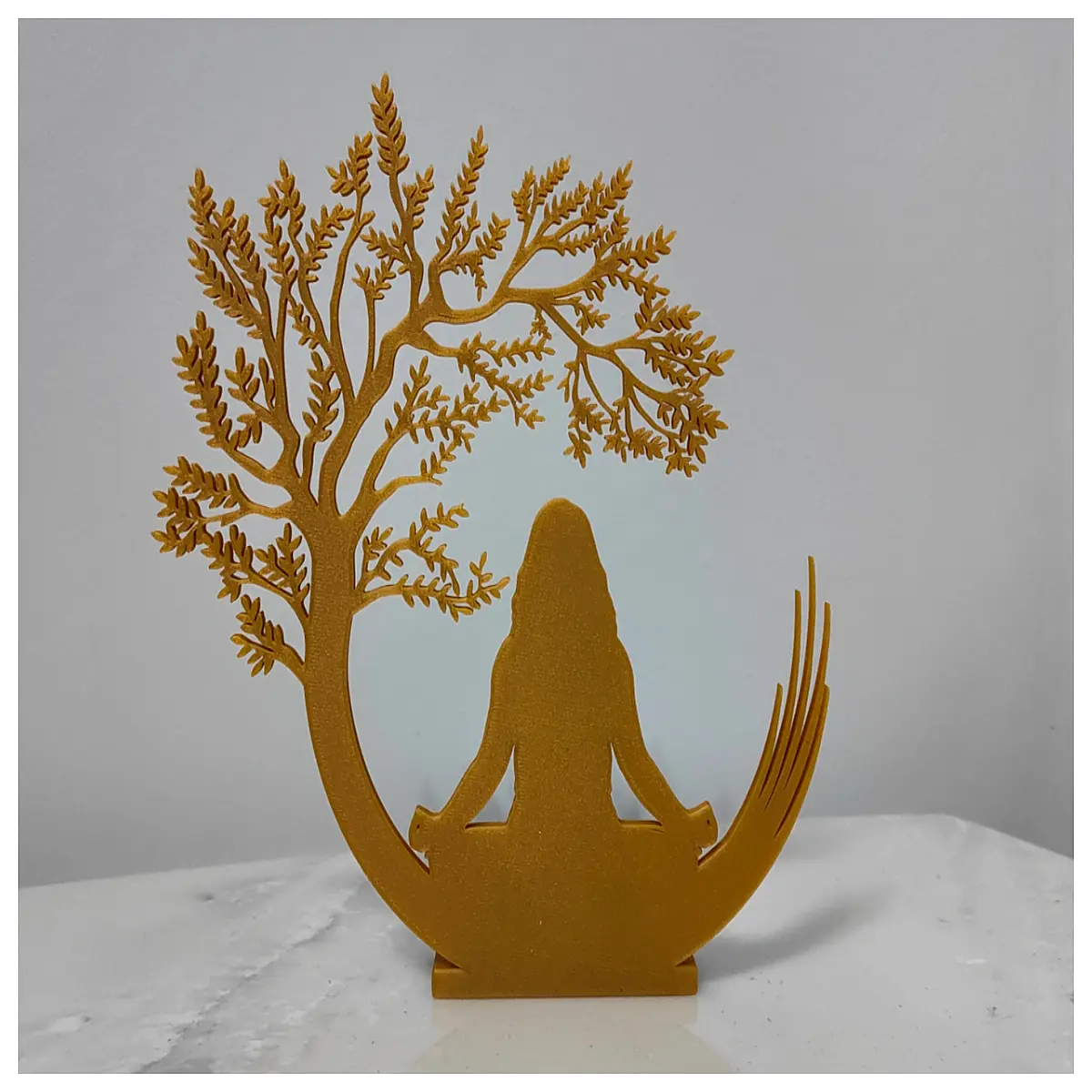 minimalist zen woman meditating under tree art print calm nature photography poster peaceful mindfulness decor for living room bedroom
