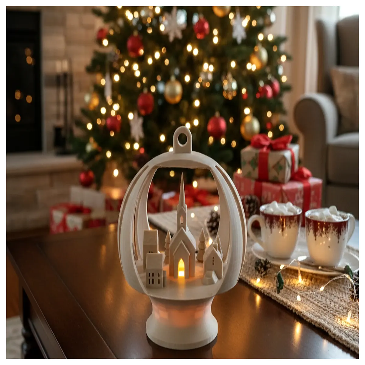 Christmas Bulb Winter Village Church Holiday Decoration Outdoor Lighting Christmas Decor Warm Festive Atmosphere