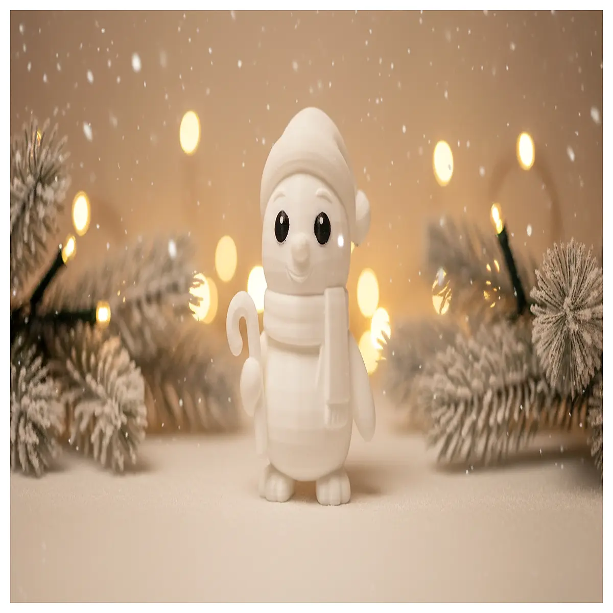 Christmas Penguin Figurine with Walking Stick Scarf Decoration Festive Gift Christmas Ornament Penguin Toy New Year Decoration