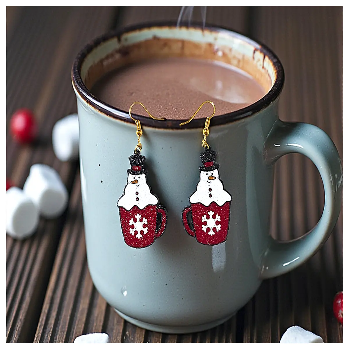 Snowman Cocoa Cup Earrings Cute Snowman Chocolate Cup Earrings Holiday Gift Girl Birthday Gift Christmas Decoration Sweet Earrings Trendy Earrings
