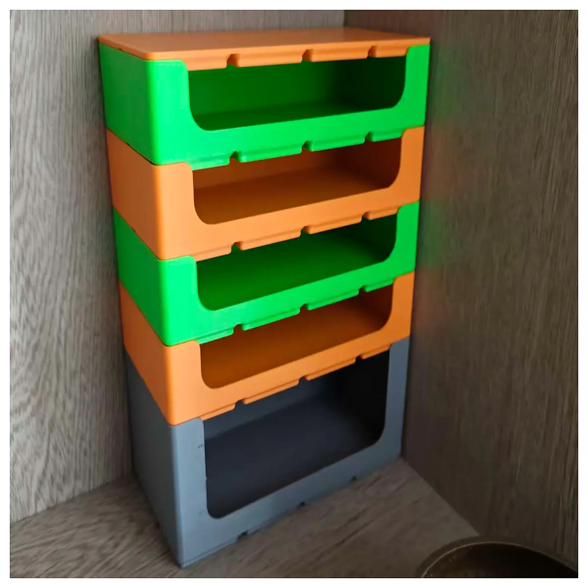 gridfinity compatible side open modular storage bins stackable organizer boxes for workshop tools parts sorting