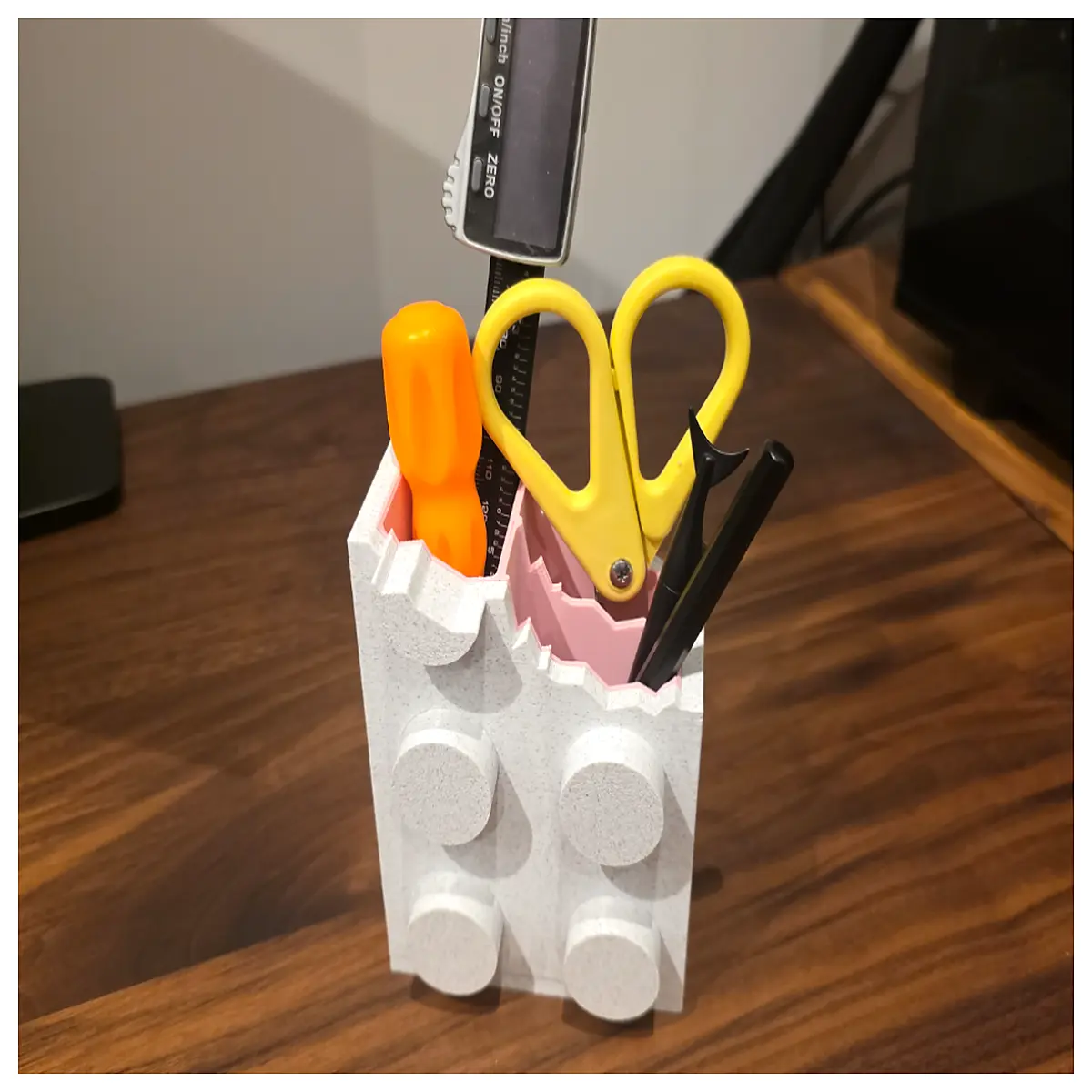 broken bricks pen holder desk trash can multi part office storage organizer
