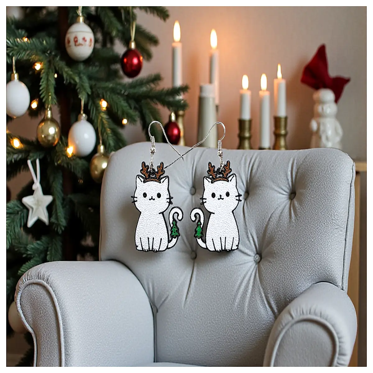 Small Cat Deer Antler Earrings Cute Cat Decoration Faux Antlers Accessories Festive Gift Christmas Decoration