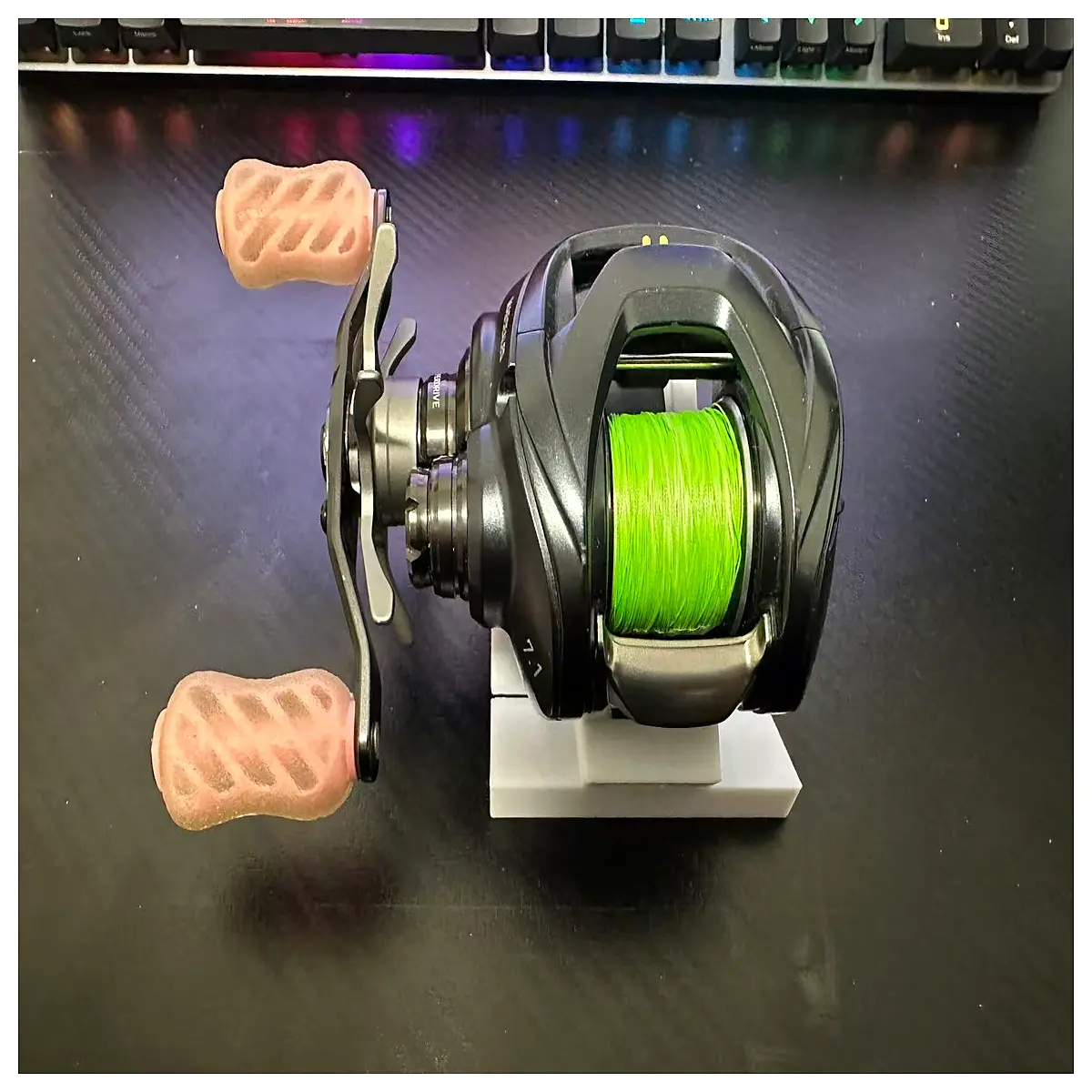 baitcasting reel for tackle shop retail counter fishing gear organizer