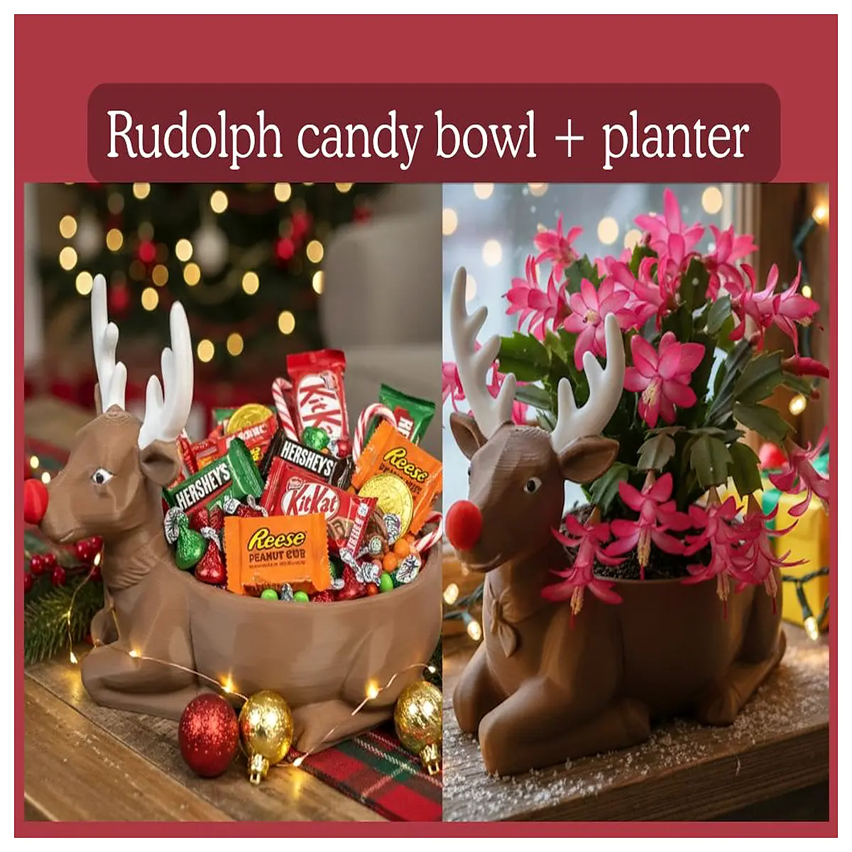 Rudolf Candy Bowl Planter Candy Storage Desk Decoration Creative Home Accent Dessert Container Flower Pot