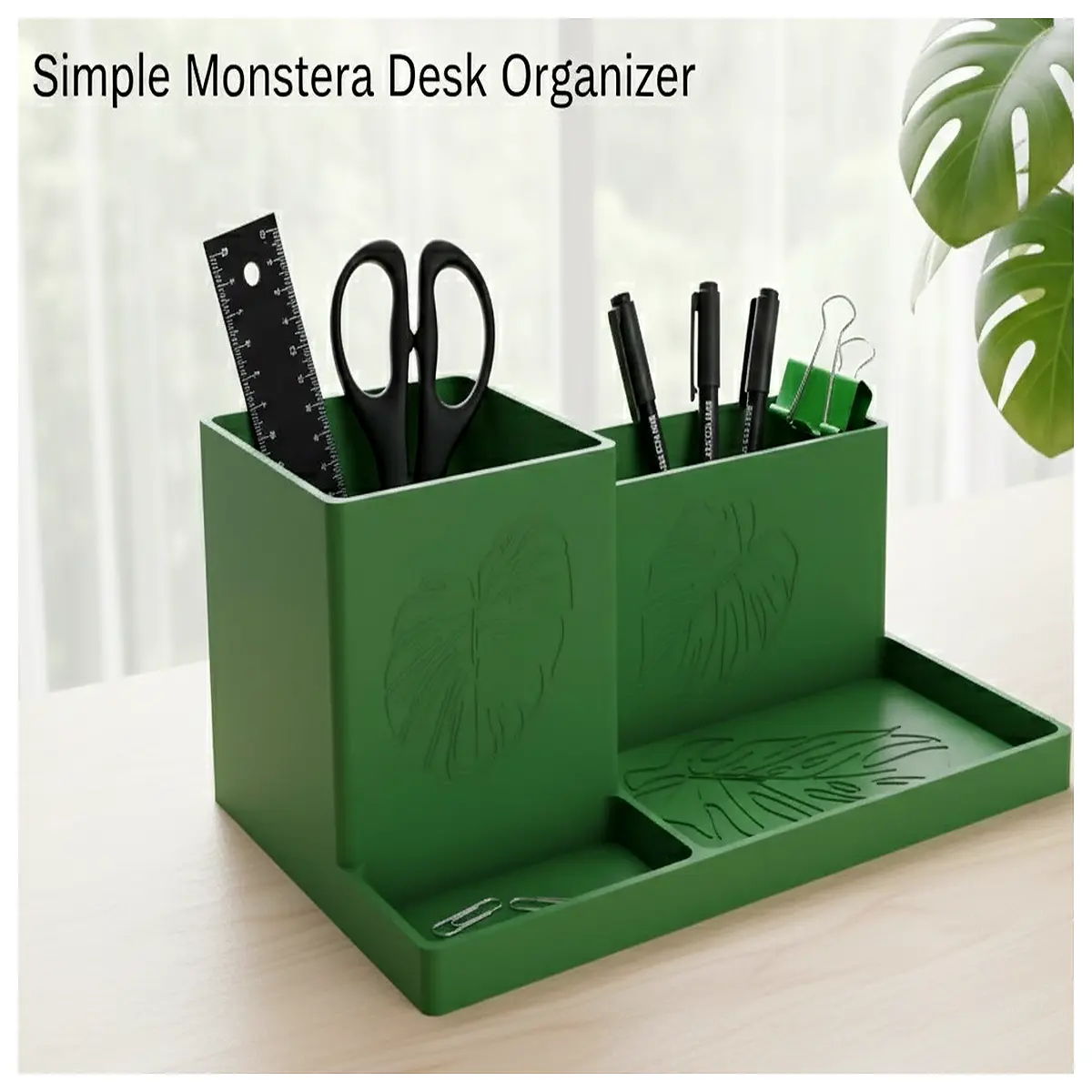 minimalist monstera desk organizer plant pot aesthetic home office storage