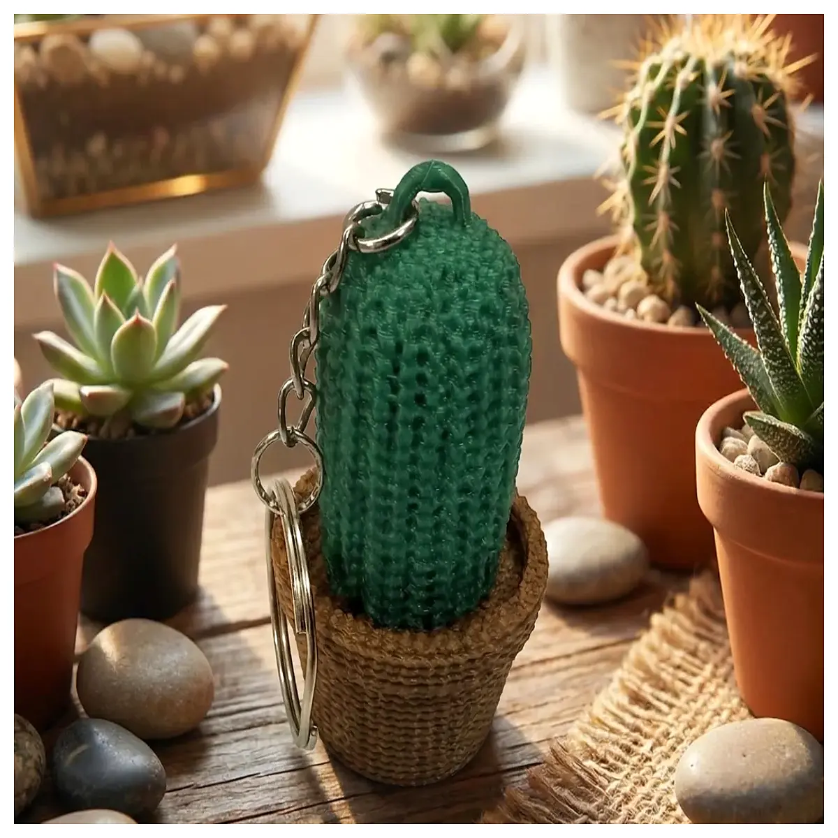 Knitted Cactus Keychain Handmade Decor Cute Plant Ornament Crochet Hanging Cactus Home Decor Accessory