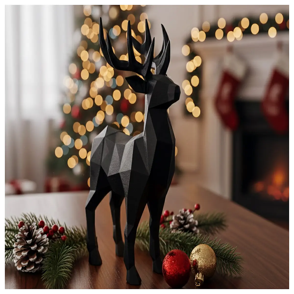 modern low poly reindeer figurine desktop decor geometric animal statue holiday ornament