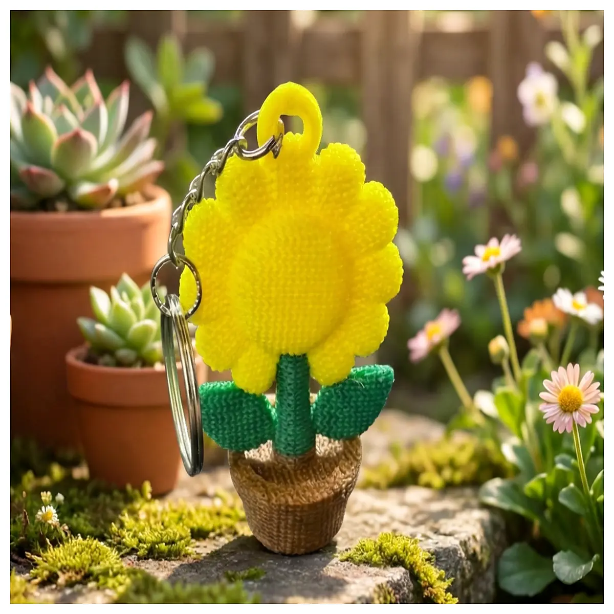 Knitted Sunflower Planter Charm Keychain Ornament Decorative Item Handicraft Creative Friends Family