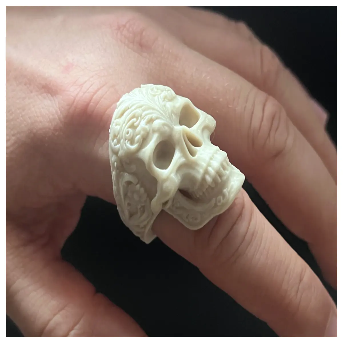 gothic silver skull ring men punk biker jewelry bone death metal accessory goth style