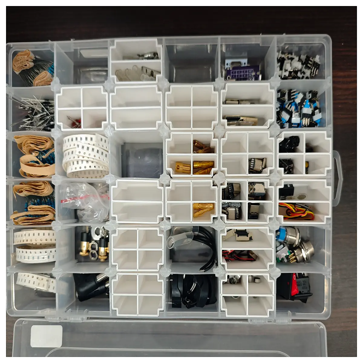 plastic parts organizer bins with adjustable dividers for hardware screws nuts bolts workshop storage