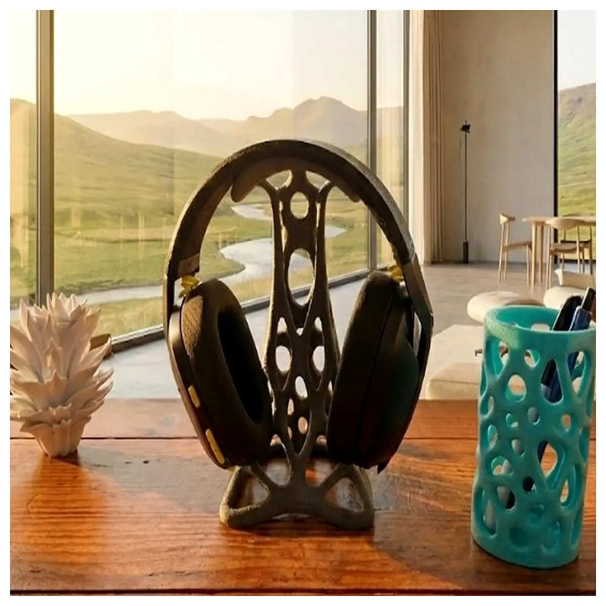 organic curved polygon earphone desk organizer headphone holder for pro noise cancelling