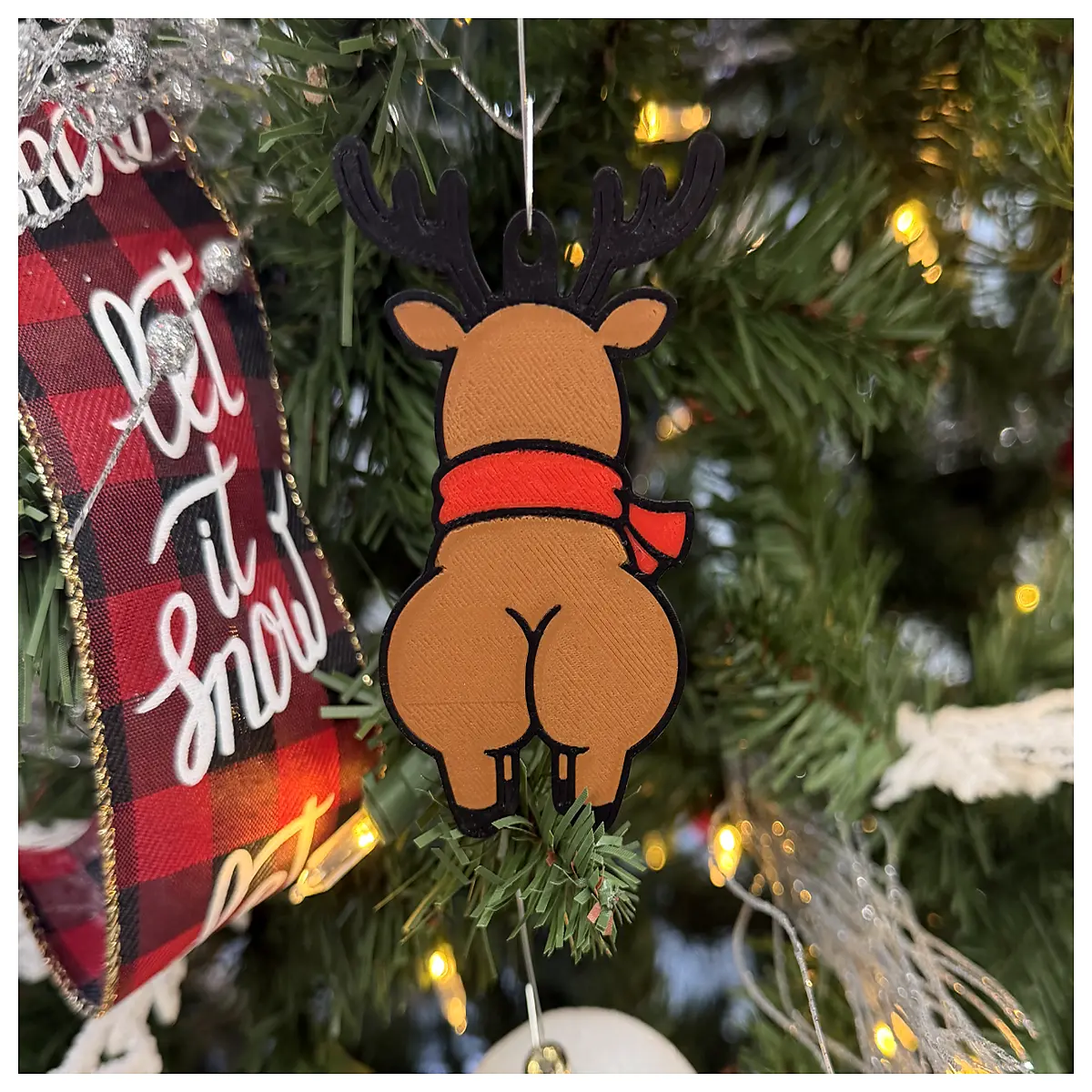 Reindeer Butt Decor Christmas Ornament Deer Horn Decoration Festive Gift Cute Playful Reindeer Accessory