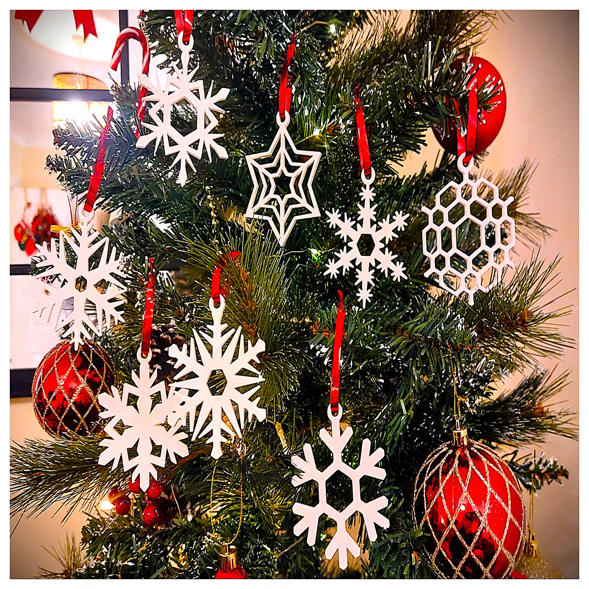 artificial snowflake christmas tree ornaments frosted winter wonderland hanging decorations silver glitter snowflake baubles for holiday home decor