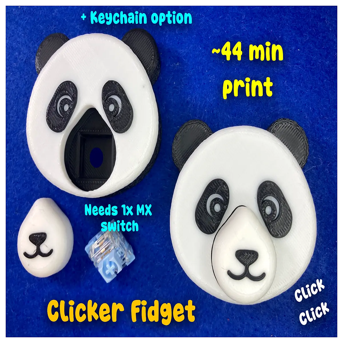 Panda Nose Click Relief Toy 44min Massage Fun Gift Stress Relief Keychain