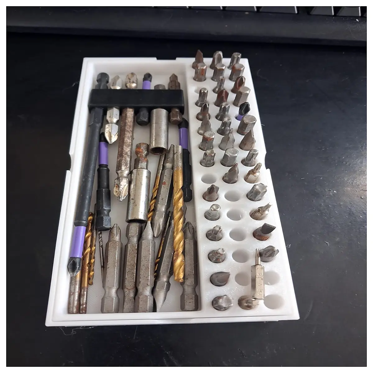 drill bit organizer box with lid storage case for bits holders slots rack tool chest accessory