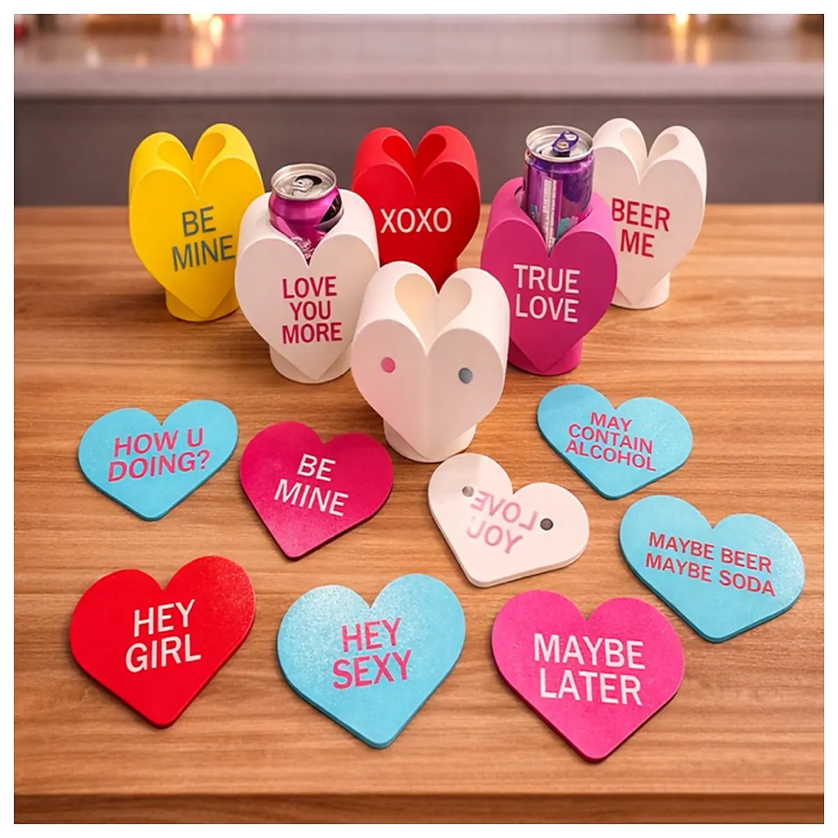 valentine s day candy drink can sleeve koozie her him romantic party favors
