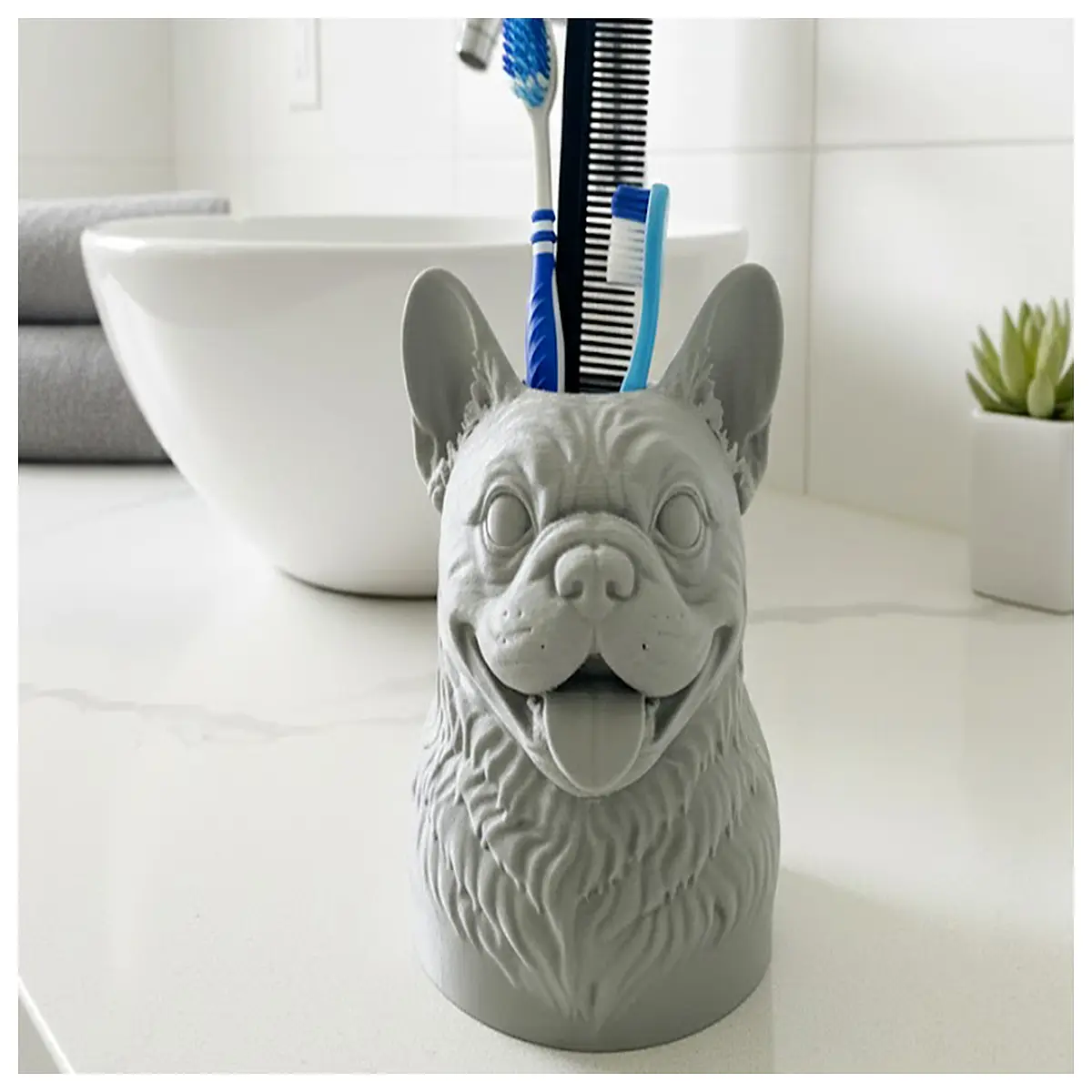 French Bulldog Bathroom Organizer Desktop Storage Box Multi Purpose Shelves Kitchen Bathroom Essentials