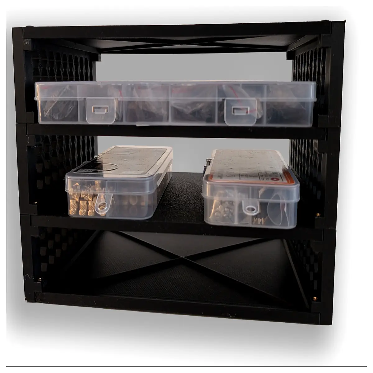 adjustable wall mounted bolt and nut organizer rack for garage storage bins