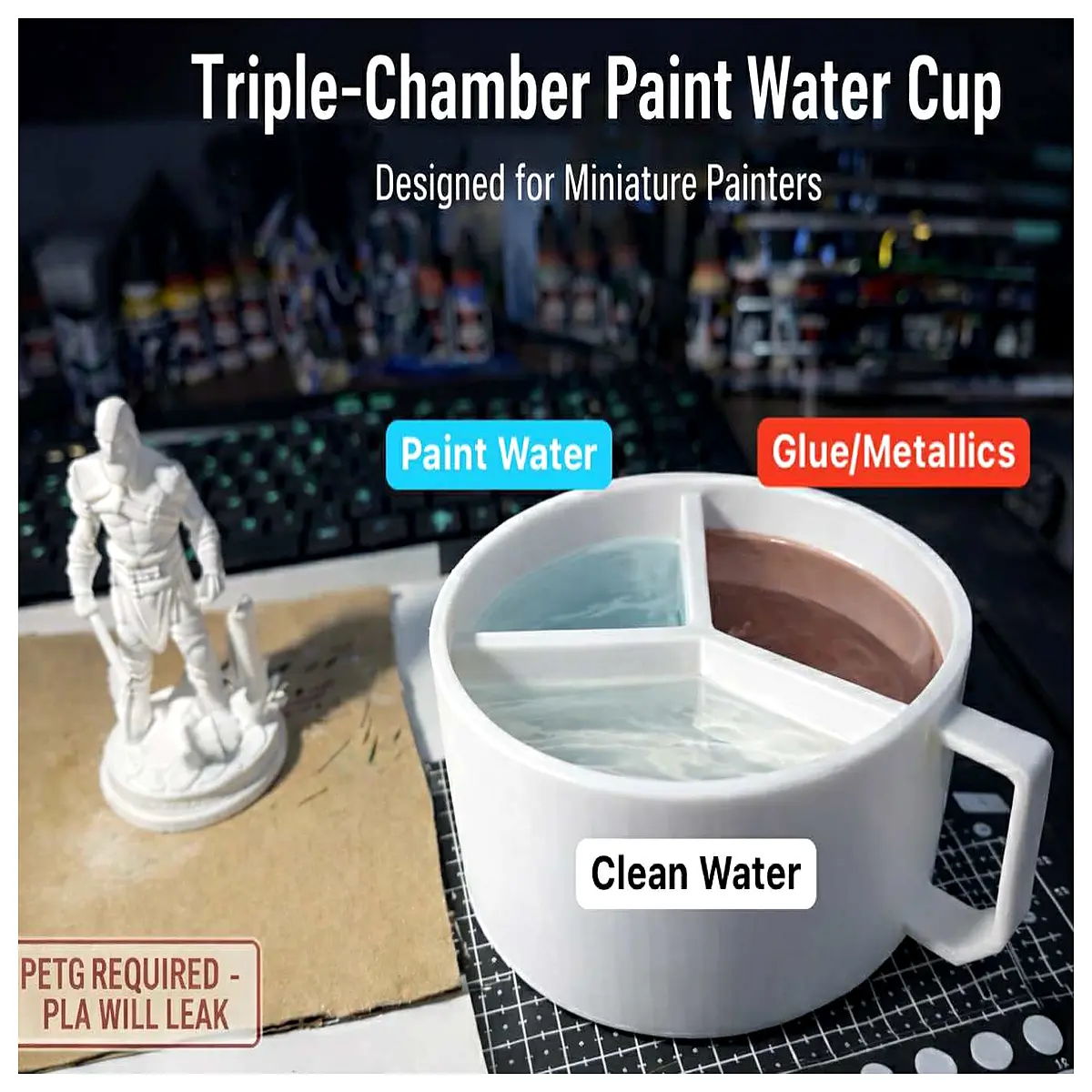 miniature painting mug 3 compartment water bottle art desk cup