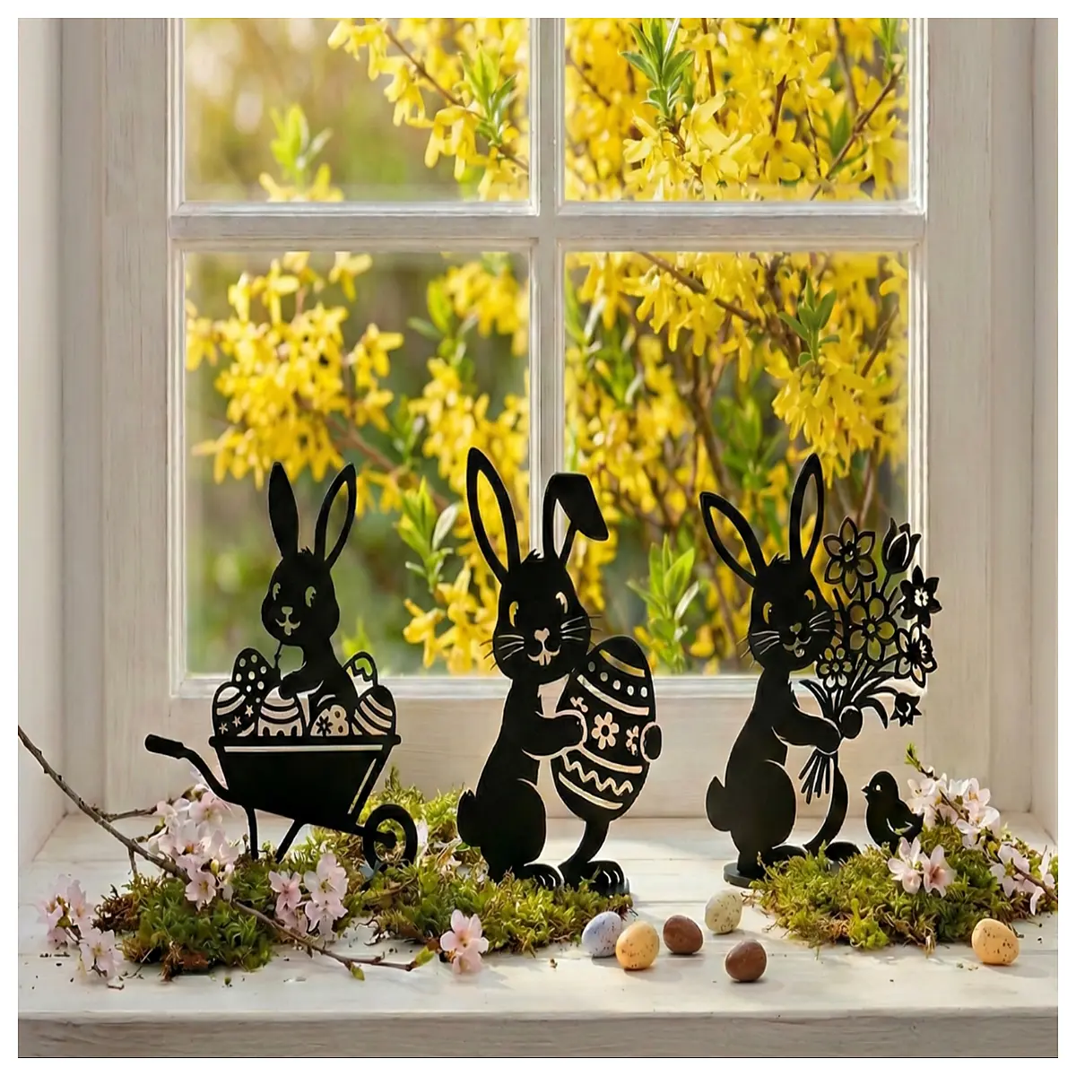 Cute Easter Bunny Figurine Window Decoration Desk Ornament Easter Gift Decorative Small Animal