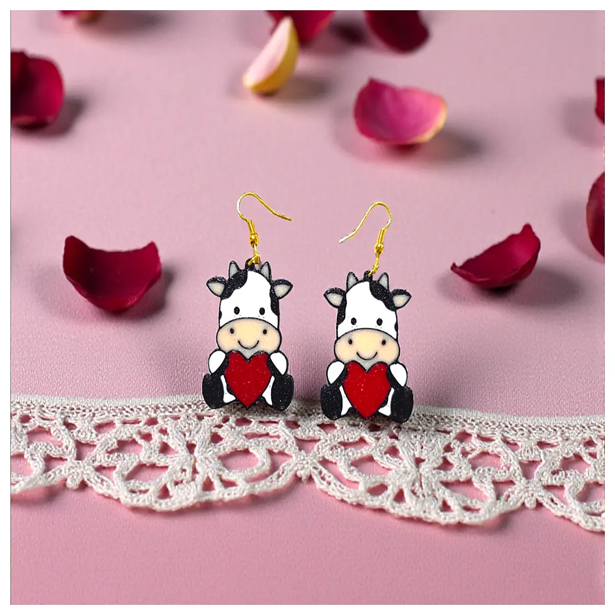 cute cow earrings for women playful bovine jewelry fashion animal print stud earrings gift ideas