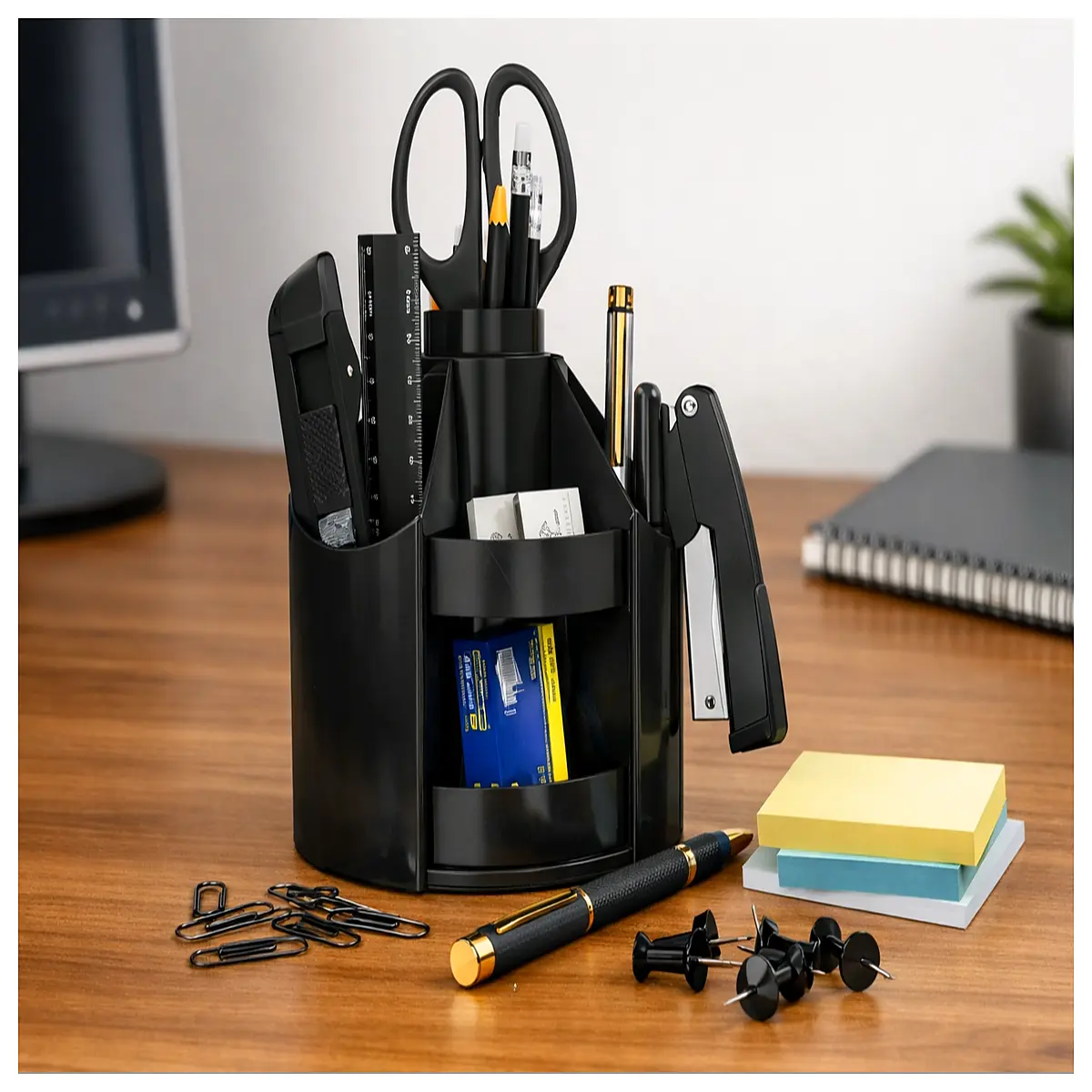 modular desk organizer with compartments for pens pencils erasers and paper clips
