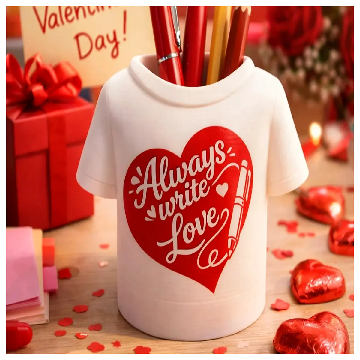 Pen Holder Organizer Valentine s Day Theme Creative Gift Storage Box Office Stationery Decorative Pen Case Gift Box