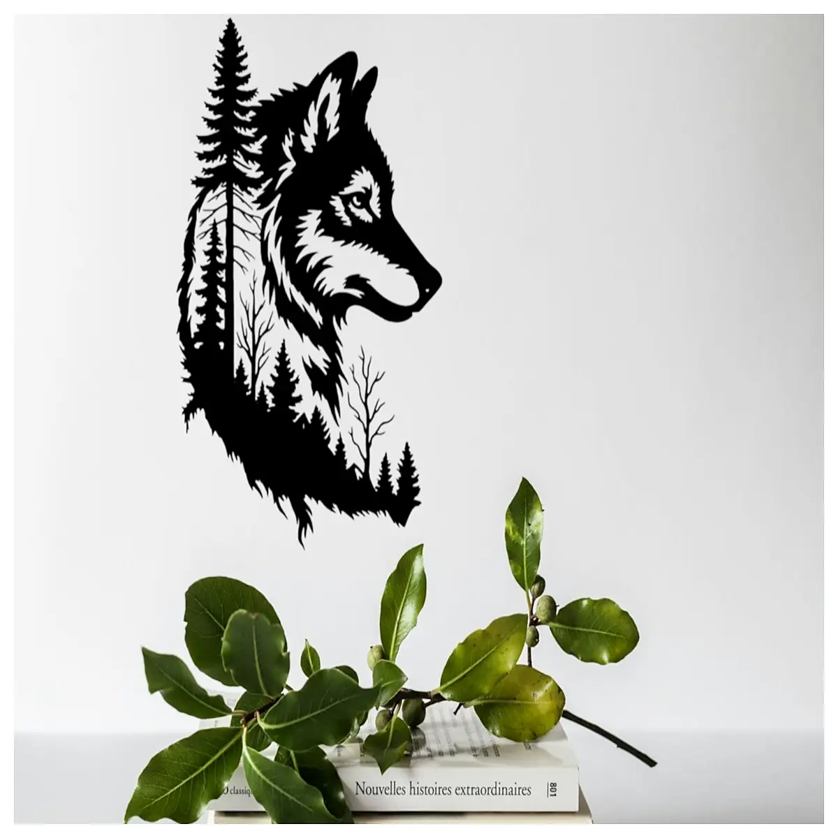 large canvas wall art wolf in forest rustic cabin decor wildlife painting for living room nature themed home decoration