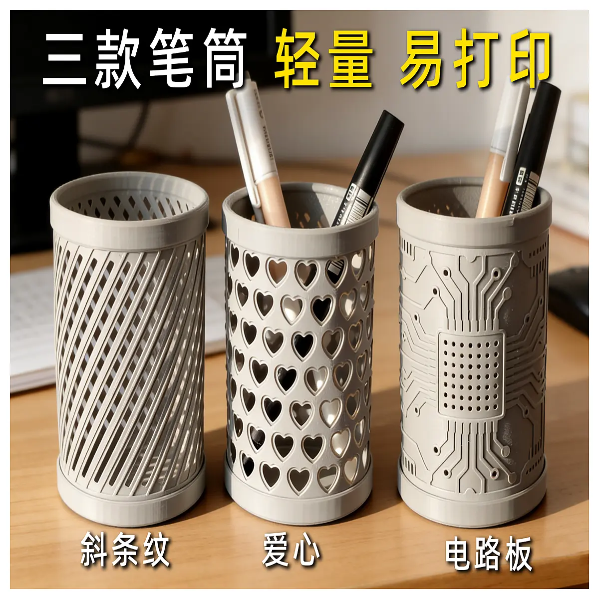 Lightweight Pen Holder Set of 3 Easy to Print Portable Student Backpack Accessories Stationery Organizer Mini Pen Case Learning Supplies