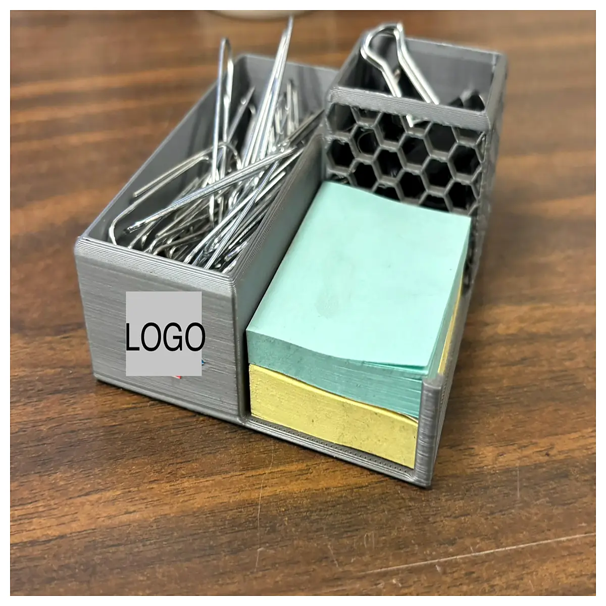 compact desktop organizer for pens sticky notes office supplies small desk caddy with compartments space saving storage
