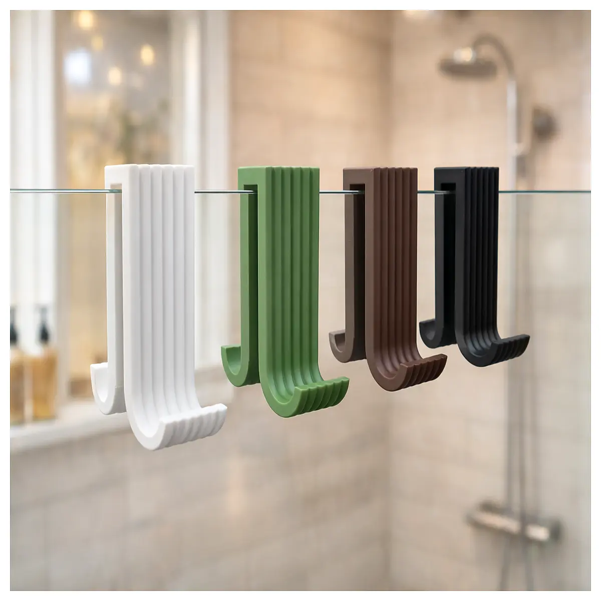 Shower Screen Caddy Individual Hooks Bathroom Towel Rack Wall Mounted Shelf Easy Installation
