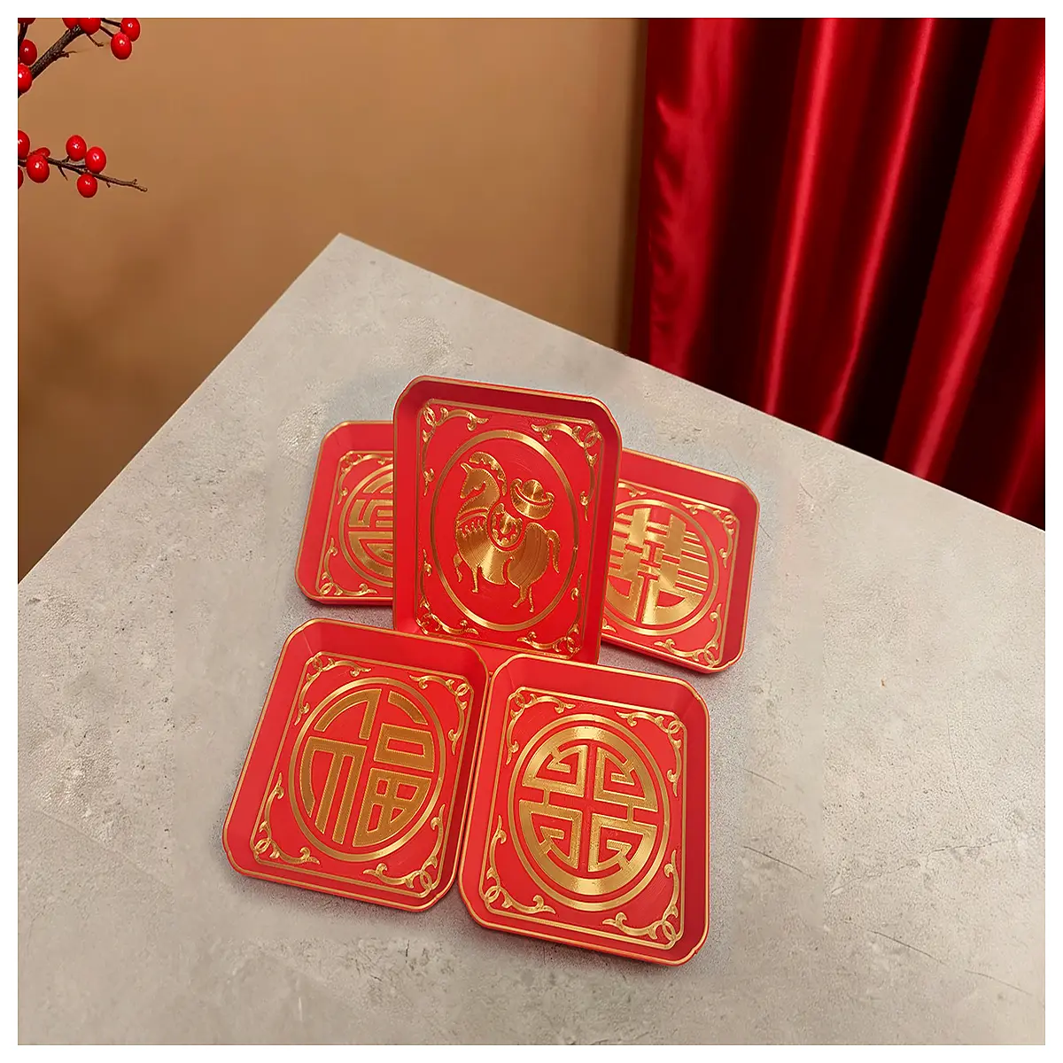 2026 chinese new year horse zodiac snack tray set bone dish storage box lucky fu lu shou xi pattern home decor modern chinese style small organizer
