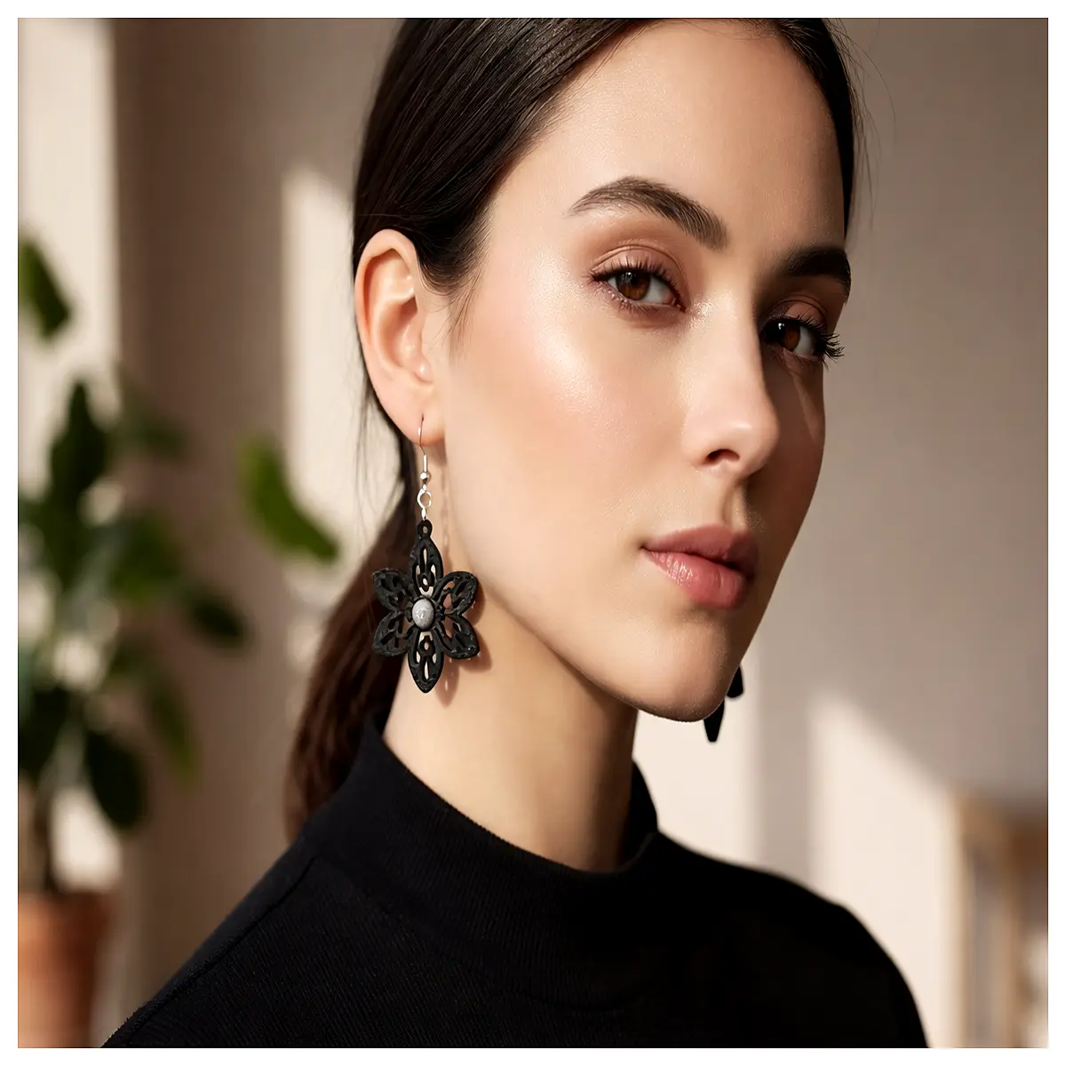 Black Laser Cut Floral Earrings Elegant Women s Earrings Decorative Flower Earring Fashion Accessories Jewelry Wholesale