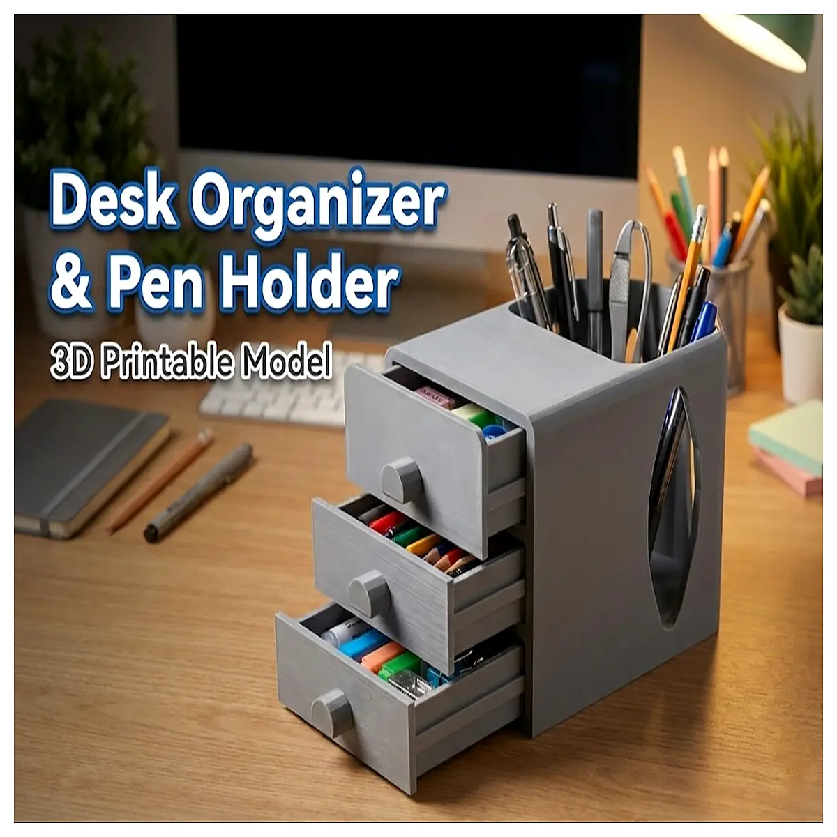 desk organizer with 3 drawers pen holder cup office supplies storage box desktop caddy for stationery clutter workspace accessories