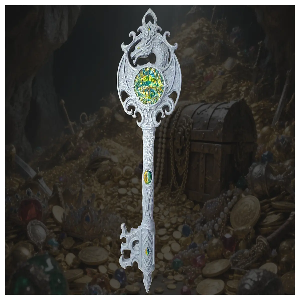 dragon king treasure key collectible figure fantasy mythology jewelry prop rpg game loot mystical artifact cosplay accessory