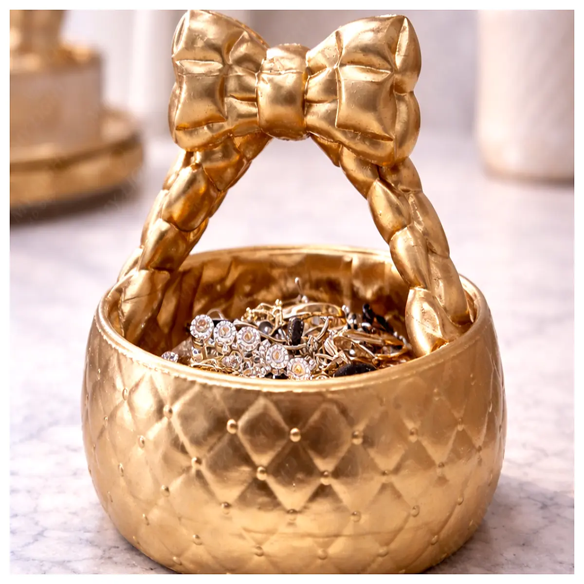 Bow Basket Makeup Organizer Jewelry Storage Vanity Tray Cosmetic Organizer Elegant Chic Accessories