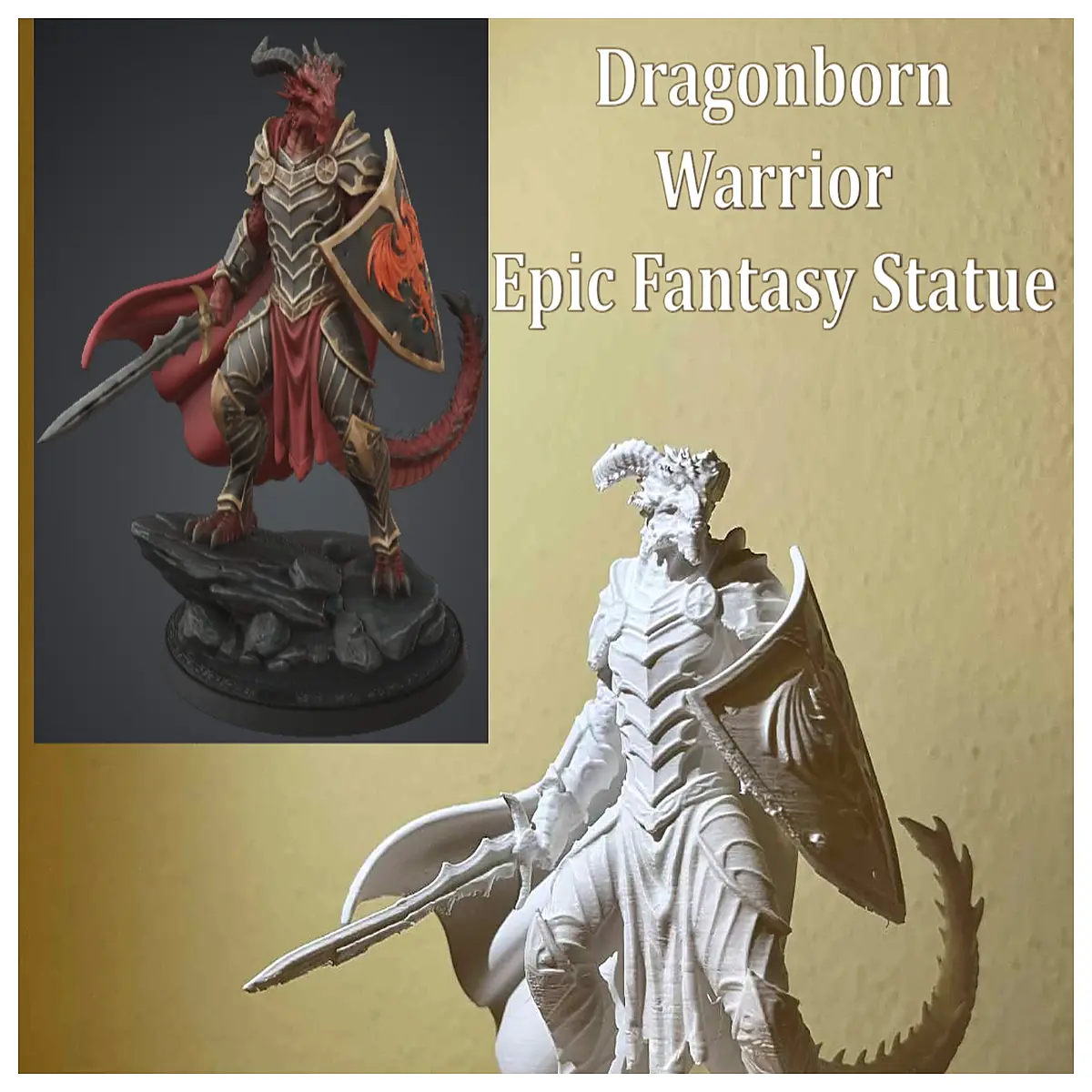 Dragonborn Statue Model Fantasy Figure RPG Collectible Epic Hero Figurine For Gamers Collectors