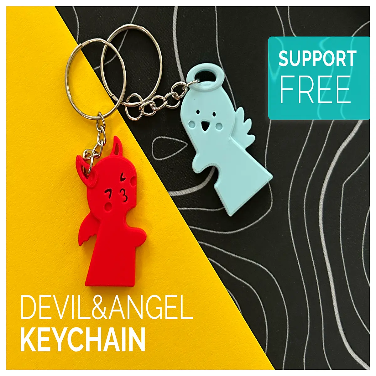 dark fantasy keychain good vs evil angel demon pendant for bag charm