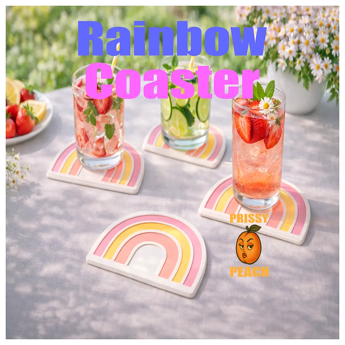 rainbow silicone coasters set anti slip drink mats for table protection colorful abstract pattern bar accessories home decor