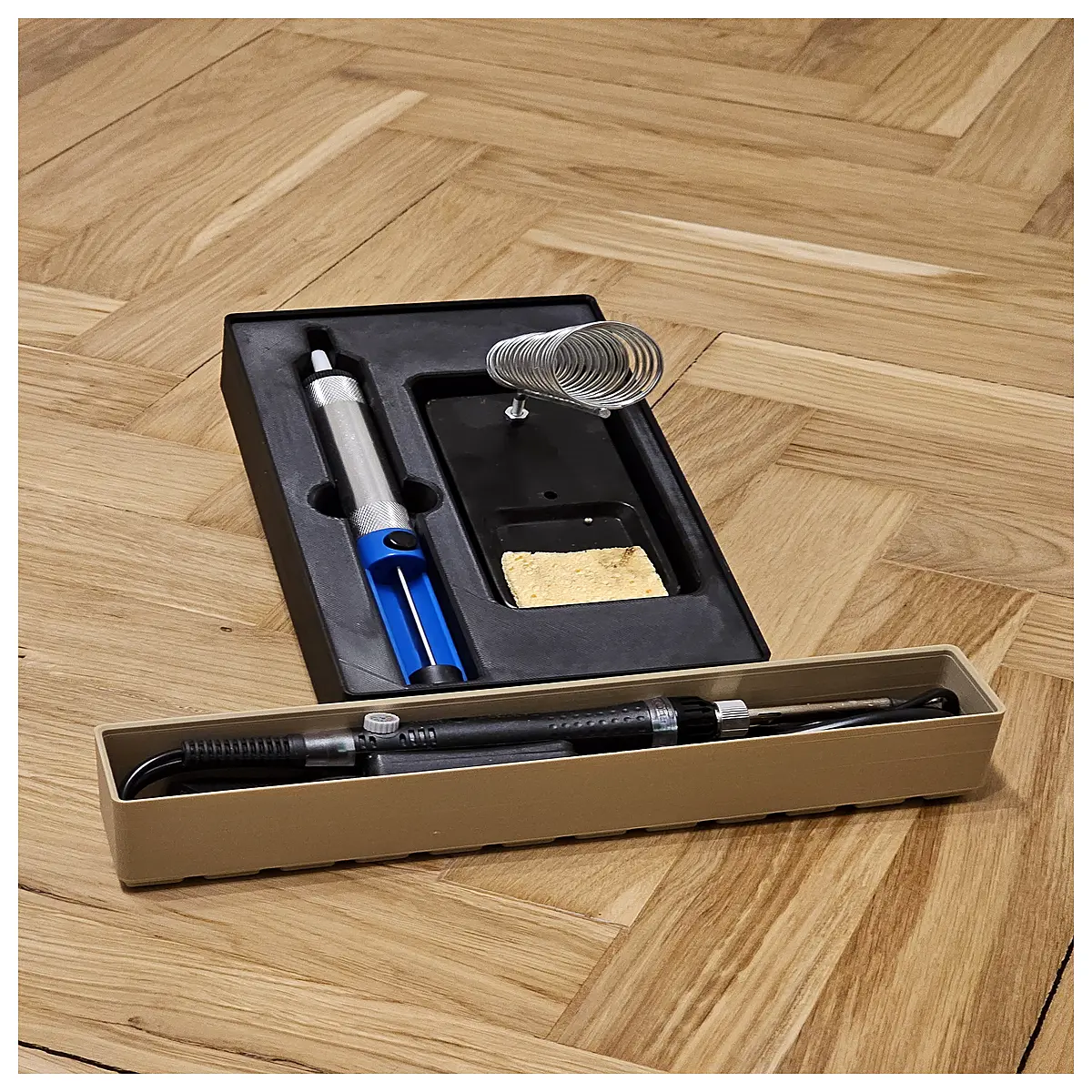 soldering iron holder with wire organizer rack and sponge heat desk accessory for electronics repair workbench