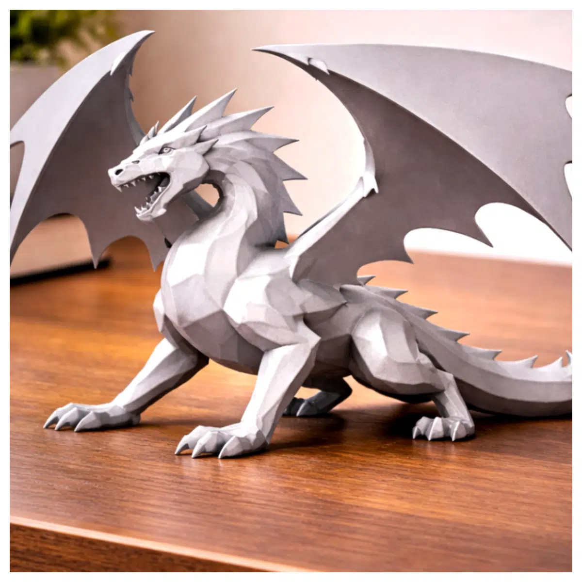 Low Poly Silver Dragon Model Desktop Figurine Collection Piece Dragon Decor Silver Jewelry Dragon Toy Gift