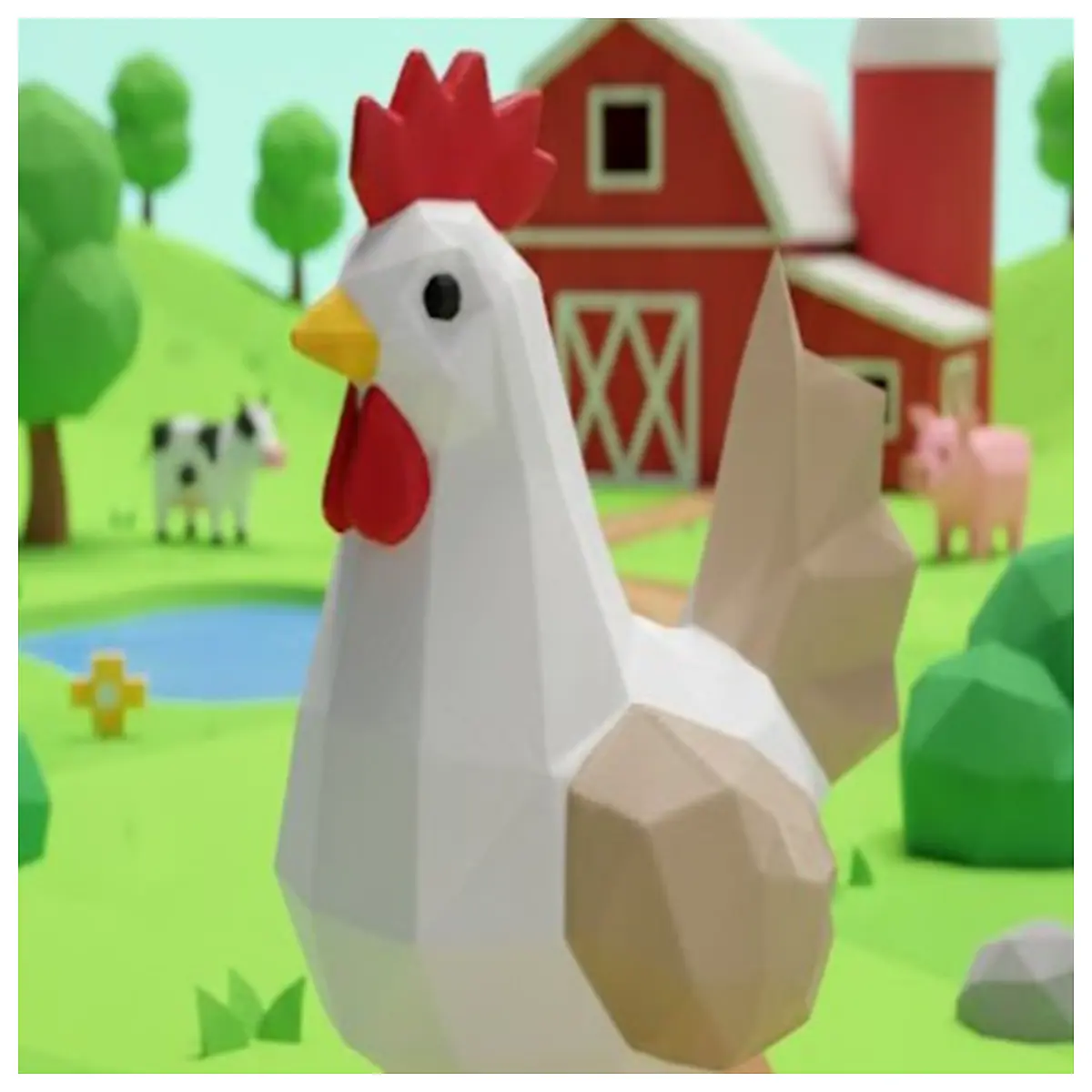 Low Poly Farm Chicken Model Toy Pet Decoration Simulation Roleplay Game Accessories Farm Theme