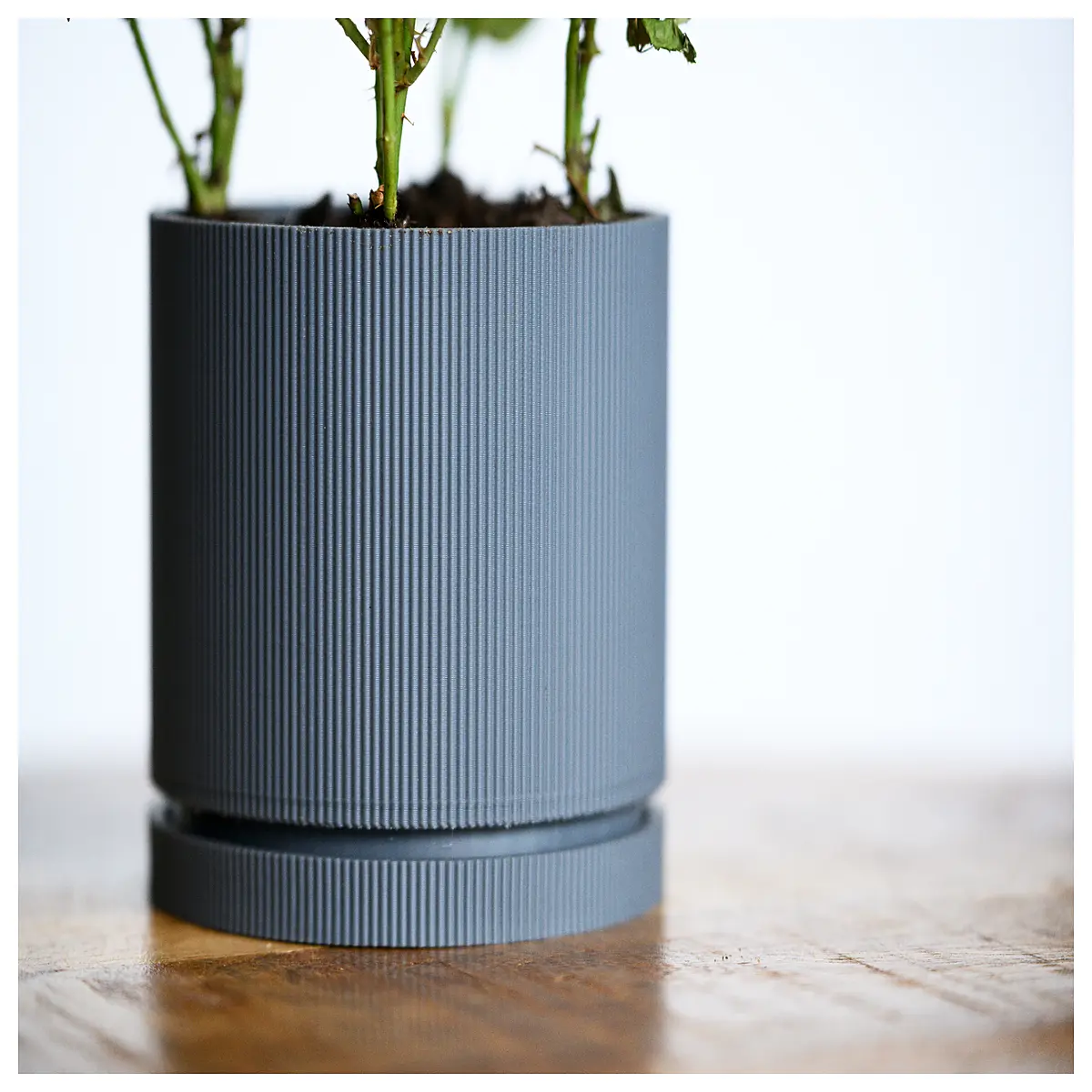 Ribbed Flower Pot with Water Tray 10cm Inner Diameter Plant Pot for Indoor Gardening Flower Vase Decoration